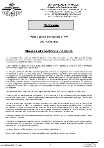 Clauses et conditions de vente - SCP Cappelaere & Prunaux