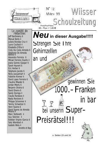 Wiisser Schoulzeitung 1 0 0 0 . - Franken in bar Preisrätsel!!! - Restena