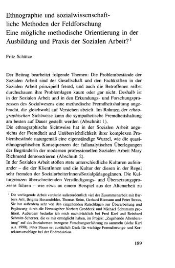Ethnographie und sozialwissenschaft- liehe Methoden der ... - SSOAR