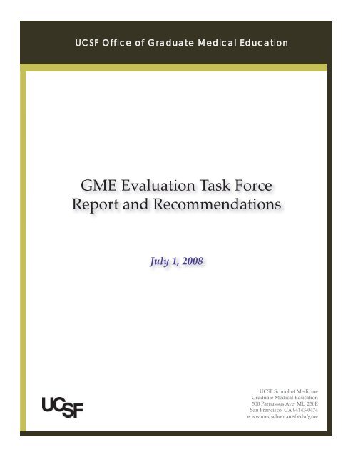 GME Evaluation Task Force Recommendation - UCSF School of ...