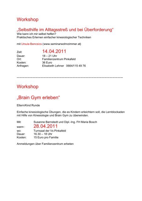 Vorträge und Workshops - Pinkafeld