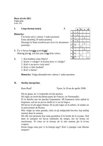 Baza nivelo (B1) I. Lingvokonaj taskoj 3. Rimarko: Ĉiu bona ... - Itk