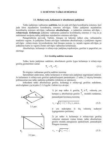 71 3. SUDĖTINIS TAŠKO JUDĖJIMAS 3.1. Reliatyvusis, keliamasis ...