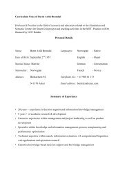 Curriculum Vitae of Bernt Arild Bremdal - Forskningsparken AS