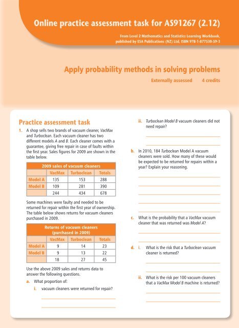 Online practice assessment task for AS91267 ... - ESA Publications