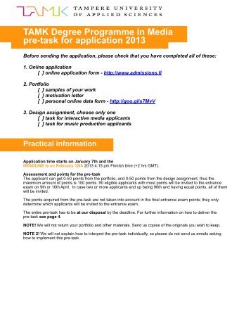 TAMK Degree Programme in Media pre-task for application 2013