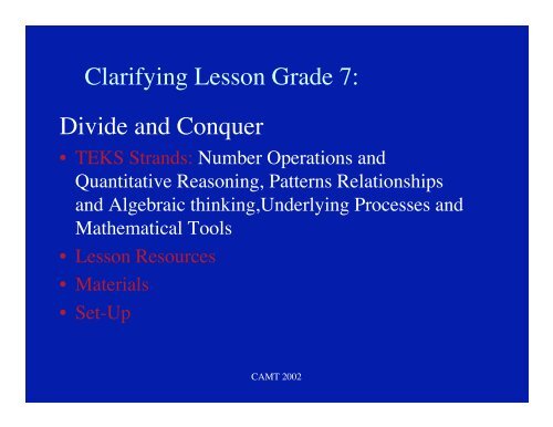 Clarifying the TEKS - Charles A. Dana Center