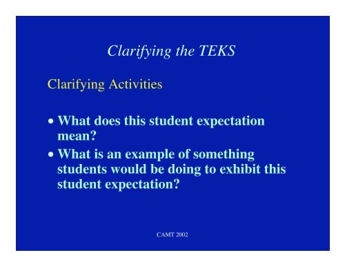 Clarifying the TEKS - Charles A. Dana Center