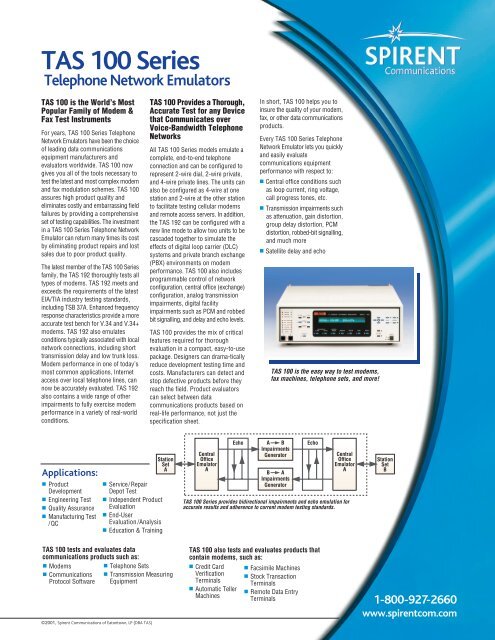 TAS 100 Series Telephone Network Emulators - TekNet Electronics