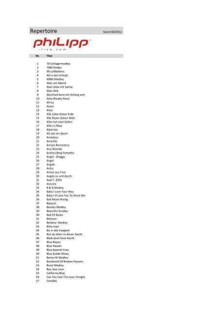 Repertoire Liste - PHILIPP