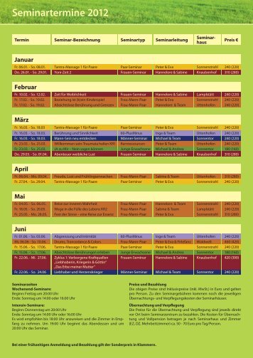Seminartermine 2012 - Bewusster leben und lieben