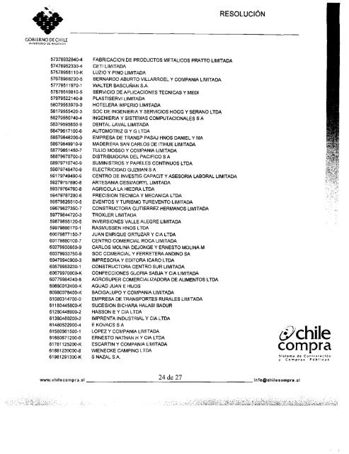 Resolución Proveedores Inscritos Julio 2006 - ChileProveedores