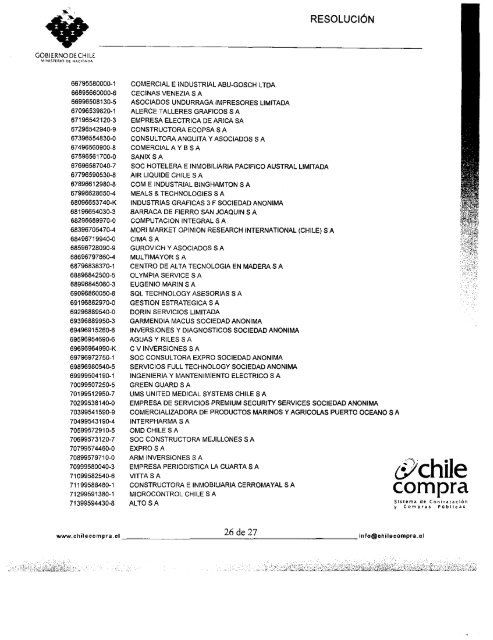 Resolución Proveedores Inscritos Julio 2006 - ChileProveedores