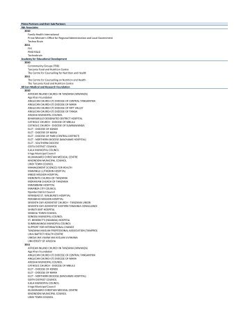 Prime and Sub-Partners List - Embassy of the United States Dar Es ...