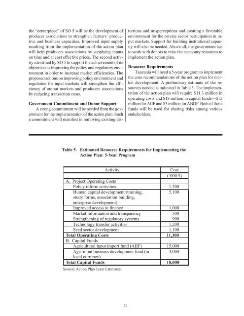 An Action Plan for Developing Agricultural Input Markets in Tanzania