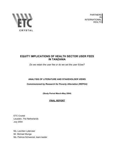 equity implications of health sector user fees in tanzania
