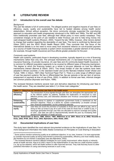 equity implications of health sector user fees in tanzania