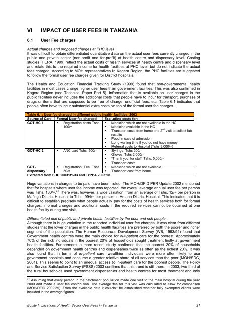 equity implications of health sector user fees in tanzania