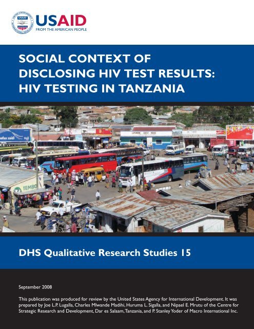 social context of disclosing hiv test results: hiv testing in tanzania