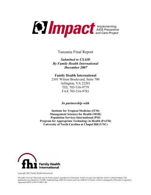 Tanzania Final Report for USAID's Implementing AIDS ... - FHI 360