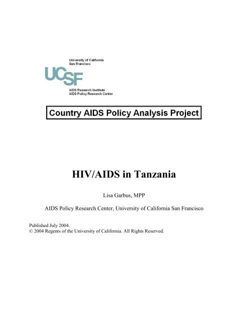 HIV/AIDS in Tanzania - UCSF - AIDS Research Institute - University ...