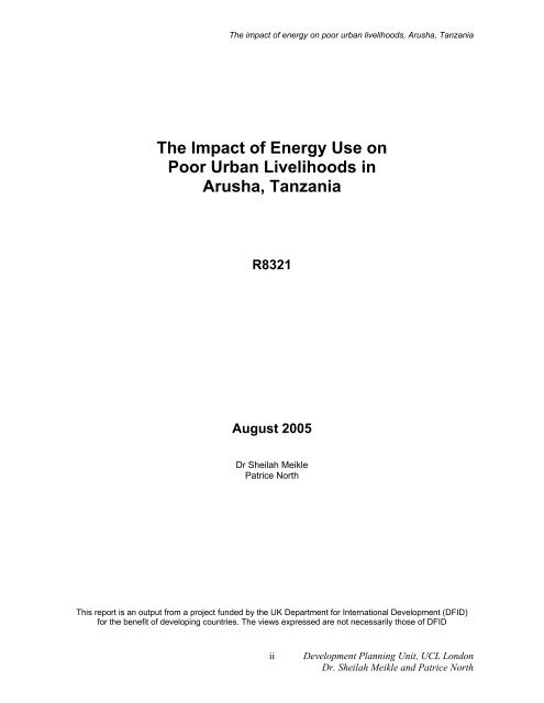 The Impact of Energy Use on Poor Urban Livelihoods in ... - DfID
