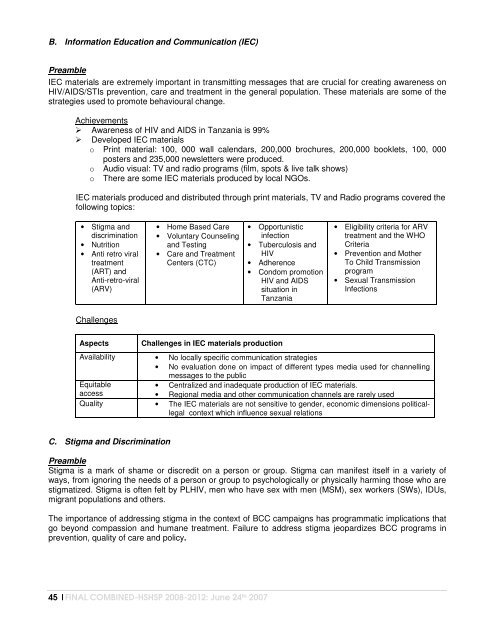 the united republic of tanzania health sector hiv and aids strategic plan