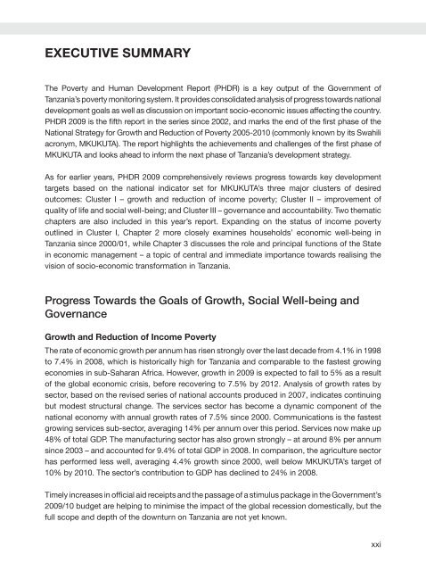 Poverty and Human Development Report 2009 - UNDP in Tanzania