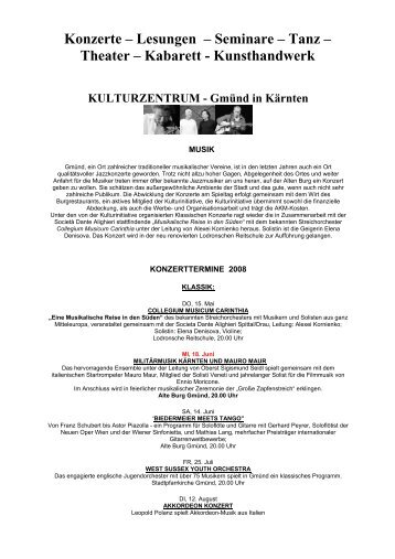 Konzerte – Lesungen – Seminare – Tanz – Theater ... - Kleine Zeitung
