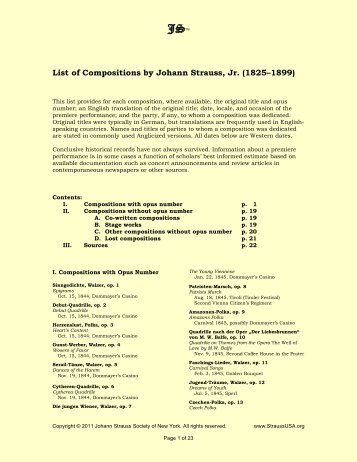 List of Compositions by Johann Strauss, Jr. (1825 ... - StraussUSA.org