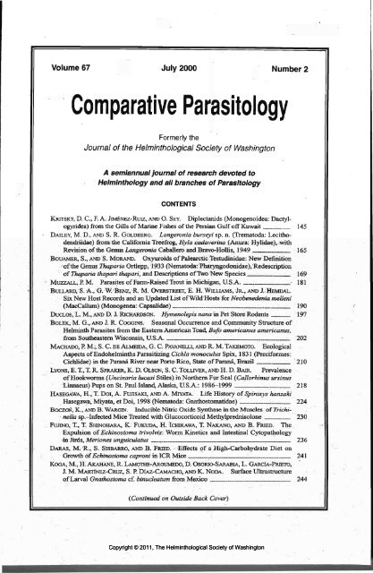 Comparative Parasitology 67(2) 2000 - Peru State College