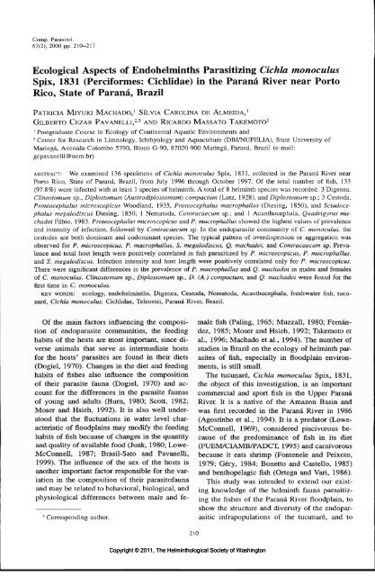 Comparative Parasitology 67(2) 2000 - Peru State College