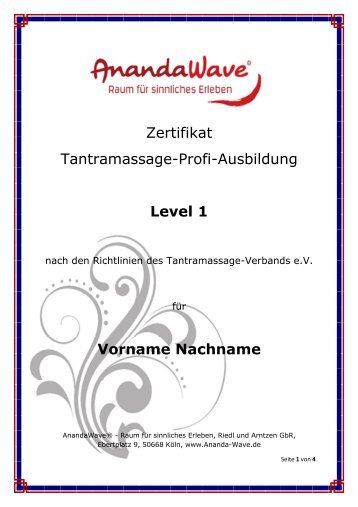 Zertifikat Tantramassage-Profi-Ausbildung Level 1 ... - AnandaWave