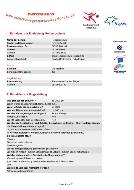 1. Kerndaten zur Einrichtung 'Rehbergschule' - Mehr ...