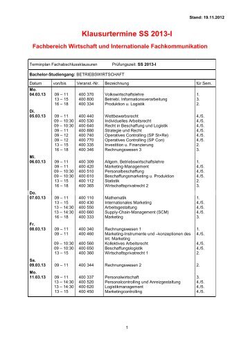 Klausurterminplan SS 2013-I