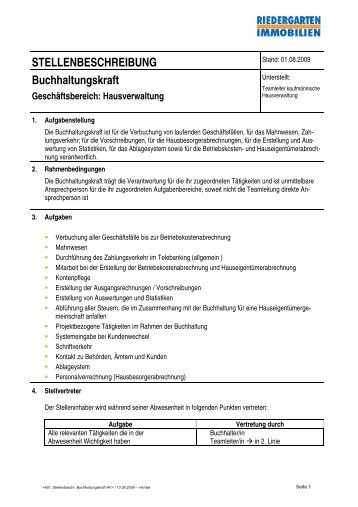 Buchhaltungskraft Geschäftsbereich: Hausverwaltung - Riedergarten