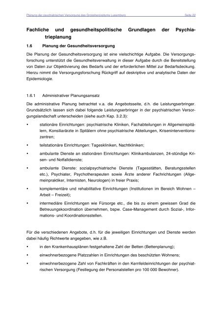 PSYCHIATRIE LUXEMBURG Planungsstudie 2005 - Santé