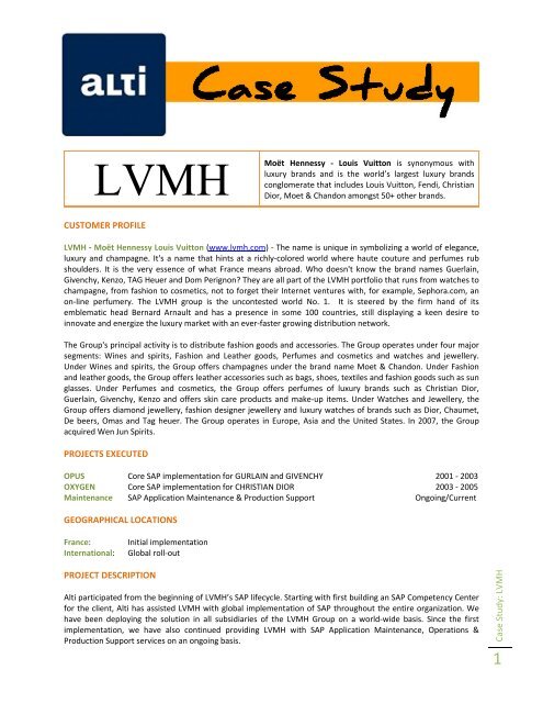 Case Study: LVMH CUSTOMER PROFILE PROJECTS  - AltiSAP