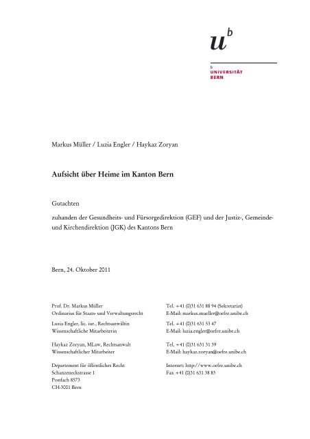 Gutachten der Universität Bern - Aufsicht über Heime im Kanton Bern