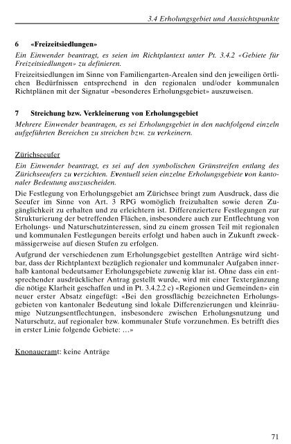 Bericht zu den Nichtberücksichtigen Einwendungen ... - Kanton Zürich