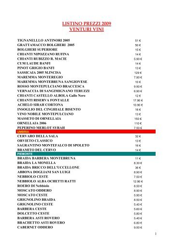 LISTINO PREZZI VENTURI VINI - Bravo Italy Gourmet