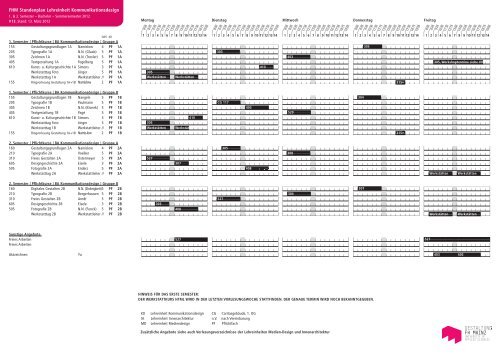 FHM Stundenplan Lehreinheit Kommunikationsdesign