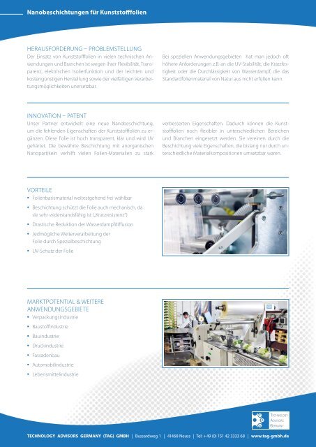 Nanobeschichtung für Kunststofffolien (PDF) - Technology Advisors ...
