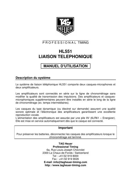 hl551 liaison telephonique manuel d'utilisation - TAG Heuer Timing ...