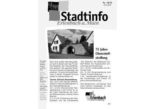 75 Jahre Glanzstoff- siedlung - Erlenbach a.Main