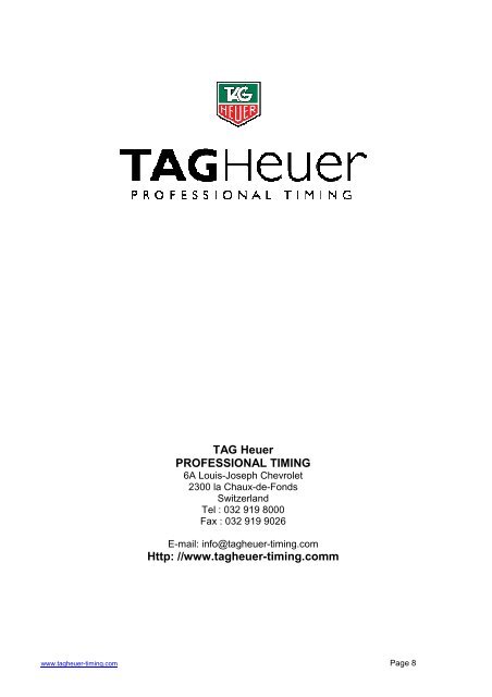 Start Clock Manager - TAG Heuer Timing Systems