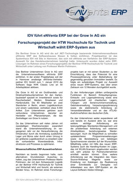 PM IDV Grow In AG - eNVenta ERP