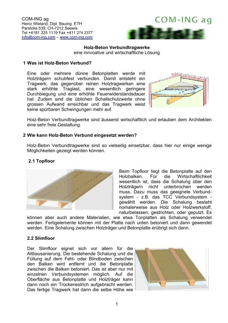 COM-ING ag Holz-Beton Verbundtragwerke eine innvoative und ...