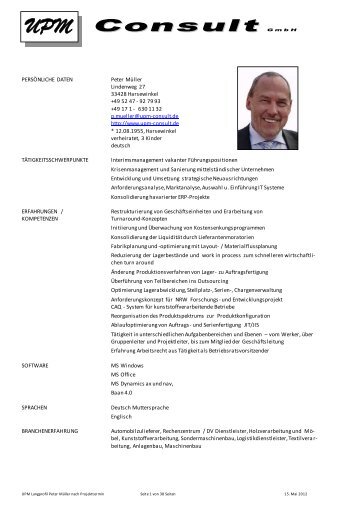 Profil Peter Müller - UPM Consult GmbH