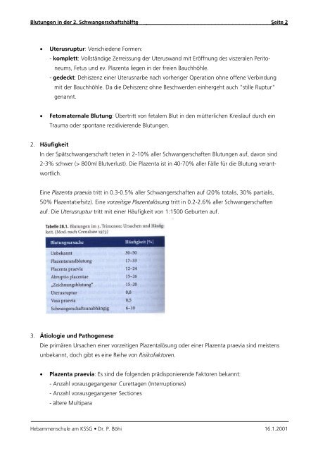 Blutungen in der 2. Schwangerschaftshälfte